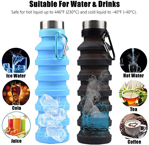 Collapsible Water Bottle, BPA Free, FDA Approved, Food-Grade Silicone Leak Proof Portable Sports Travel Water Bottle for Outdoor, Gym, Hiking