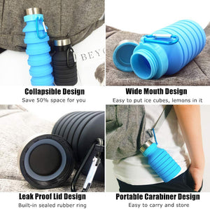 Collapsible Water Bottle, BPA Free, FDA Approved, Food-Grade Silicone Leak Proof Portable Sports Travel Water Bottle for Outdoor, Gym, Hiking