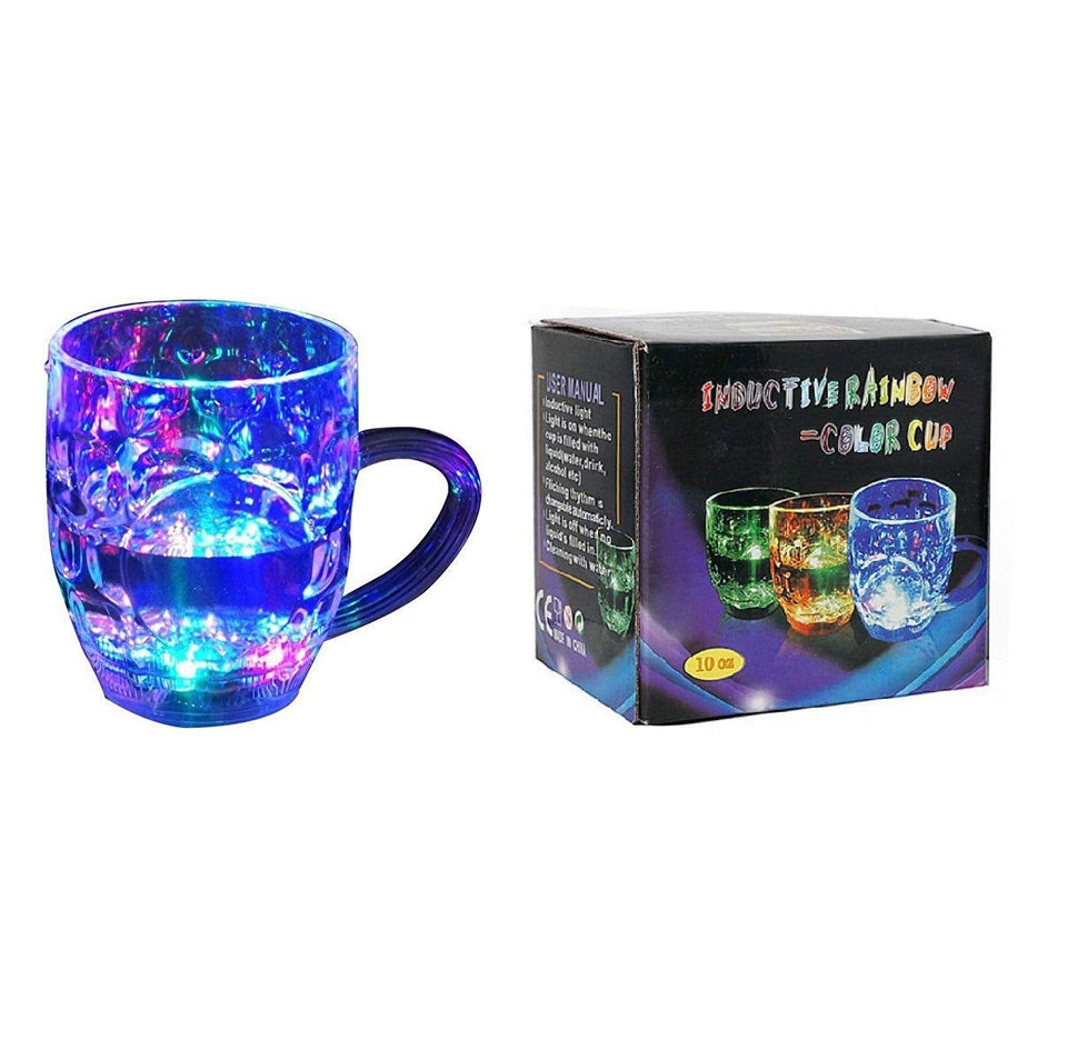 Plastic Mug LED Flashing 7 Colors Changing Liquid Activated Lighting Transparent Plastic Beer/Coffee/Tea Mug Cup-300 ml, White