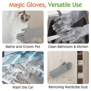 Pet Grooming Gloves, Silicone Hair Remover Brush Glove with High Density Teeth Brush, Gentle Bathing Shampoo Massage Gloves