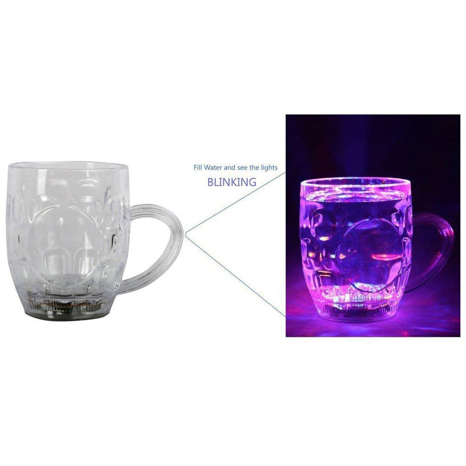 Plastic Mug LED Flashing 7 Colors Changing Liquid Activated Lighting Transparent Plastic Beer/Coffee/Tea Mug Cup-300 ml, White