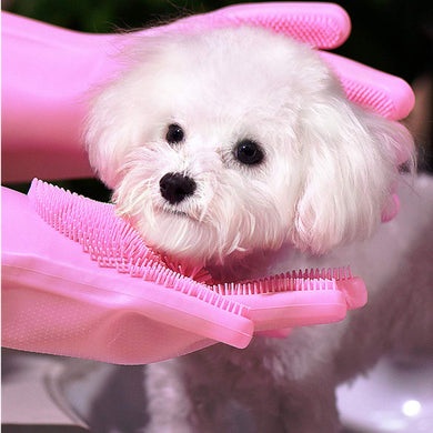 Pet Grooming Gloves, Silicone Hair Remover Brush Glove with High Density Teeth Brush, Gentle Bathing Shampoo Massage Gloves