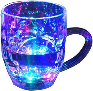 Plastic Mug LED Flashing 7 Colors Changing Liquid Activated Lighting Transparent Plastic Beer/Coffee/Tea Mug Cup-300 ml, White