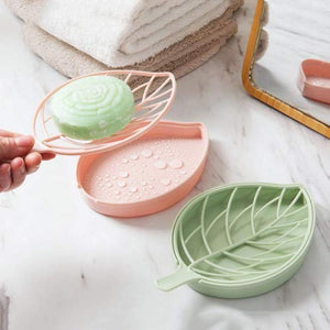 Leaf Shape Soap Dishes, Plastic Soap Holder Soap Box with Drain Holder Double Soap Storage Tray Container