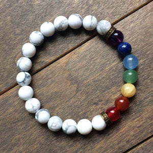 7 Chakra Semi-Precious Stones with Howlite Charm Reiki Chakra Healing Yoga Meditation Crystal Fengshui 8mm Gemstones Beads Bracelet