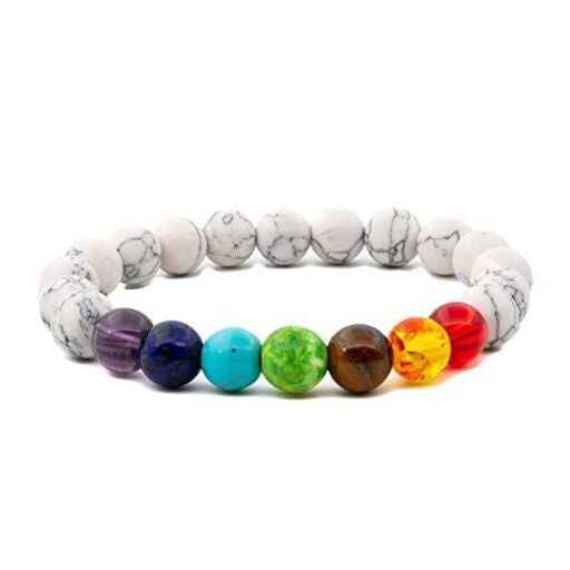 7 Chakra Semi-Precious Stones with Howlite Charm Reiki Chakra Healing Yoga Meditation Crystal Fengshui 8mm Gemstones Beads Bracelet