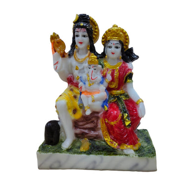 Shiv Pariwar Idol Big Handcrafted Handmade Marble Dust Polyresin - 15 x 19 cm perfect for Home, Office, Gifting SPC-2