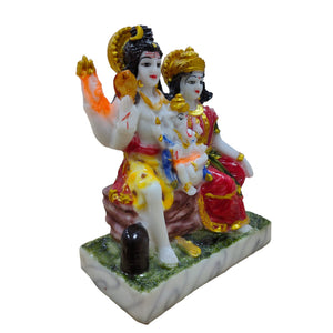 Shiv Pariwar Idol Big Handcrafted Handmade Marble Dust Polyresin - 15 x 19 cm perfect for Home, Office, Gifting SPC-2