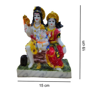 Shiv Pariwar Idol Big Handcrafted Handmade Marble Dust Polyresin - 15 x 19 cm perfect for Home, Office, Gifting SPC-2