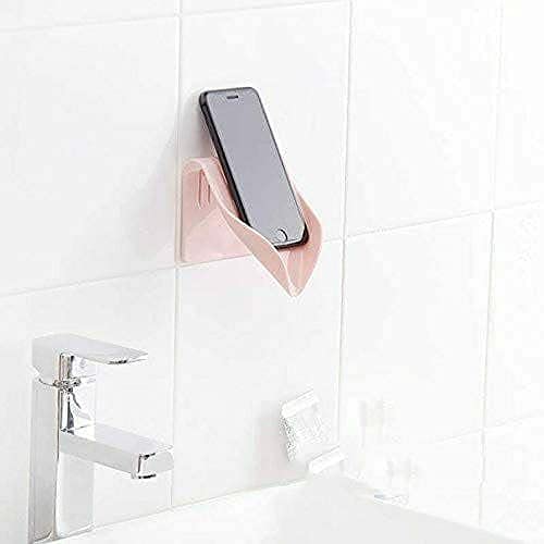 Self Adhesive Wall Mounted Soap Holder for Bathroom with Self Draining Slanting Design Also Use for Key Hanger and Mobile Stand