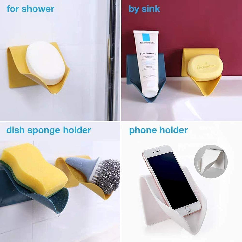 Self Adhesive Wall Mounted Soap Holder for Bathroom with Self Draining Slanting Design Also Use for Key Hanger and Mobile Stand