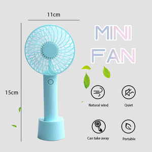 Mini Handheld Portable Fan USB Rechargeable Built-in Battery Operated Summer Cooling Desktop Fan with Standing Holder Handy Base for Home Office Outdoor Travel