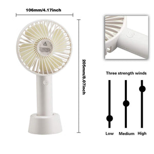 Mini Handheld Portable Fan USB Rechargeable Built-in Battery Operated Summer Cooling Desktop Fan with Standing Holder Handy Base for Home Office Outdoor Travel