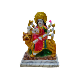 Mata Durga on Lion Idol Big Handcrafted Handmade Marble Dust Polyresin - 15 x 13 cm perfect for Home, Office, Gifting MS-2