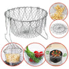 Stainless Steel Multi-Functional Foldable Cooking Chef Basket, Mesh Steam Rinse Strain Fry Basket Strainer Net Kitchen Cooking Tool for Frying, Steaming, Straining, Rinsing