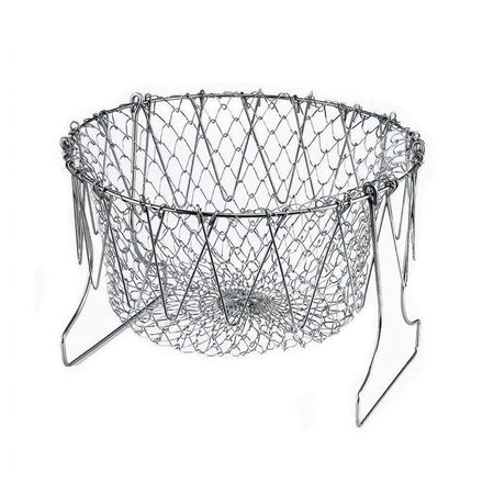 Stainless Steel Multi-Functional Foldable Cooking Chef Basket, Mesh Steam Rinse Strain Fry Basket Strainer Net Kitchen Cooking Tool for Frying, Steaming, Straining, Rinsing