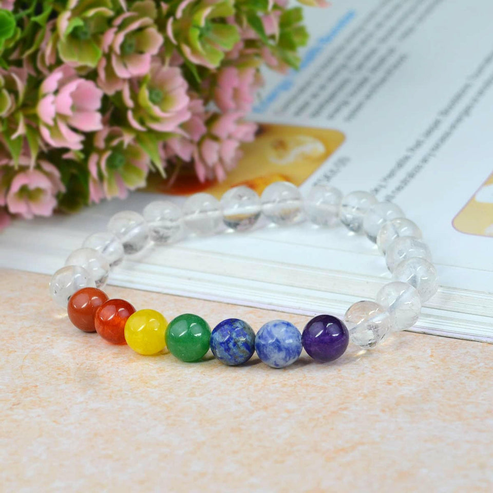 7 Chakra Semi-Precious Stones with Quartz Crystal Charm Reiki Chakra Healing Yoga Meditation Fengshui Bracelet