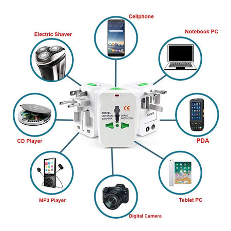 Ekdant® Universal International All in One Worldwide Travel Adapter Wall Charger AC Power Plug Adapter for USA/UK/AUS/EU Cellphone Laptop with Surge/Pike Protected Supports More Than 150 Countries - halfrate.in