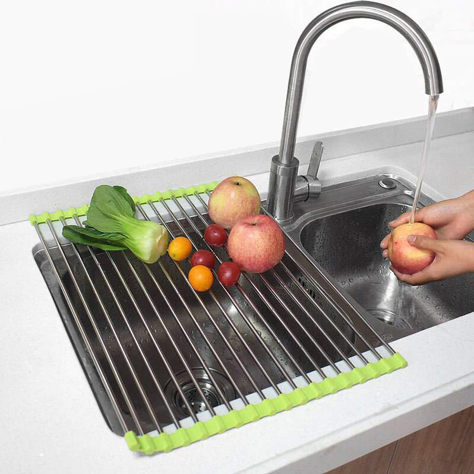 Stainless Steel Foldable Over The Sink Kitchen Rolling Sink Rack Multipurpose Dry Rack Dish Drainer