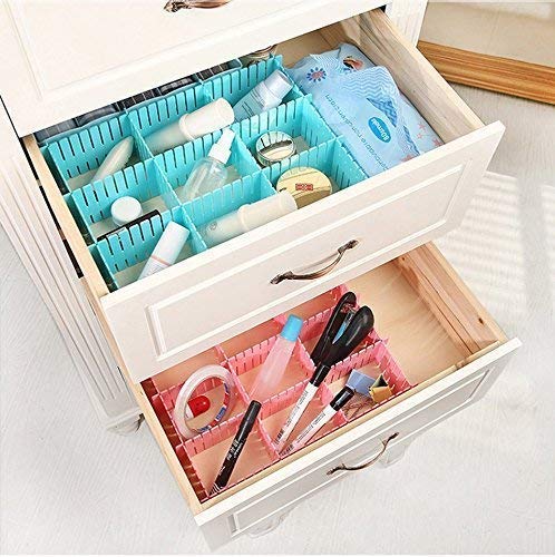 Adjustable Stretchable Interlocking Drawer Clapboard Divider Grid Closet Sorting Partition Plastic Strips Separators Cabinet Storage Box Socks Makeup 1 Set of 6 Pc