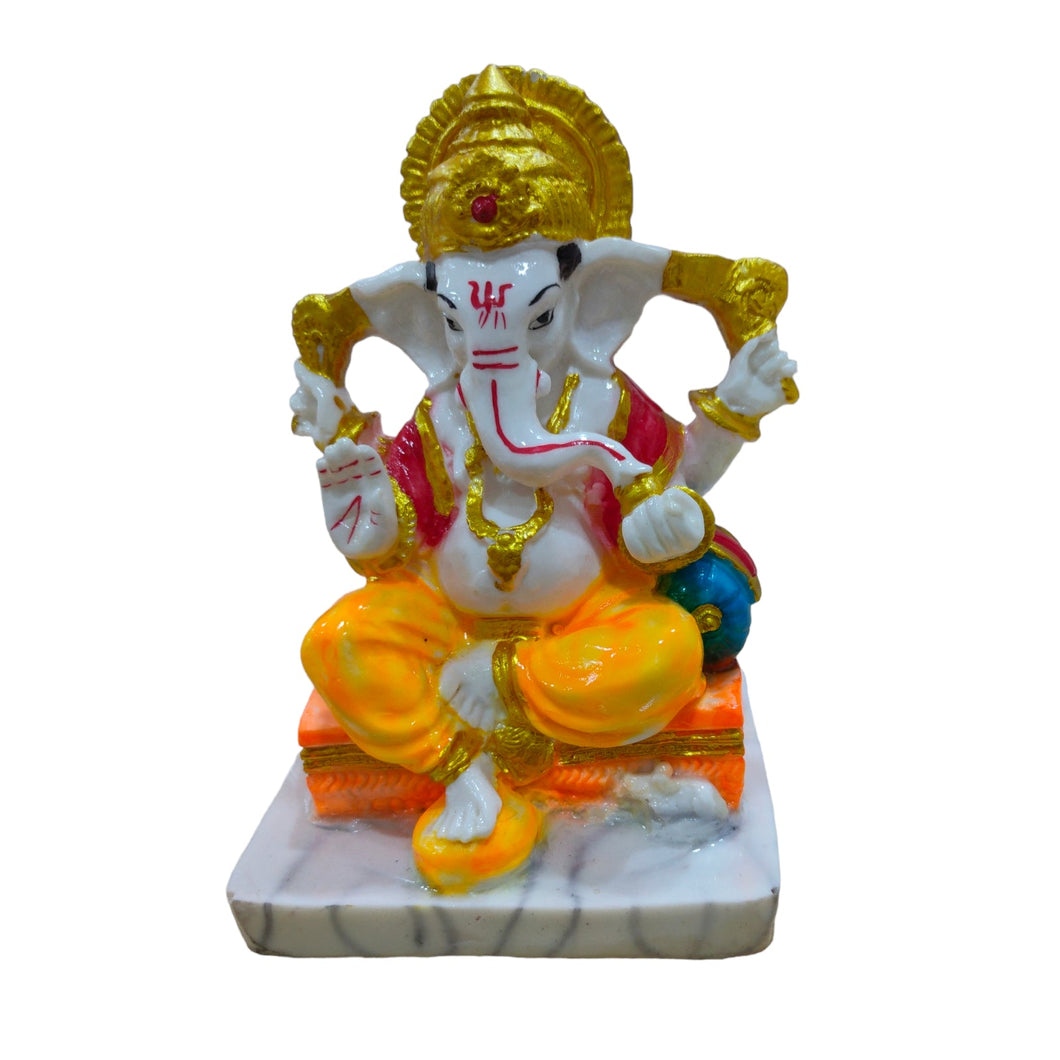 Ganesha with Mukut Idol Big Handcrafted Handmade Marble Dust Polyresin - 12 x 18 cm perfect for Home, Office, Gifting MGC-3