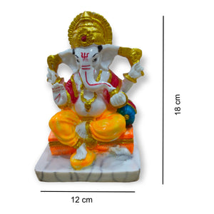 Ganesha with Mukut Idol Big Handcrafted Handmade Marble Dust Polyresin - 12 x 18 cm perfect for Home, Office, Gifting MGC-3