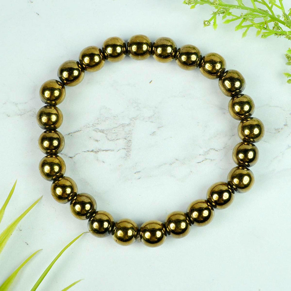 Golden Pyrite Stone Bracelet Natural Gemstone Chakra Bracelet Reiki Healing Jewelry for Men & Women, Bead Size 8 mm