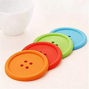 Shirt Button Shaped Household Round Silicone Button Shape colorful Coasters Tea Coffee Cup, Water Glass Holder Matte - 5 Pcs