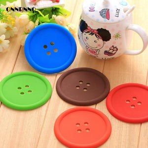 Shirt Button Shaped Household Round Silicone Button Shape colorful Coasters Tea Coffee Cup, Water Glass Holder Matte - 5 Pcs