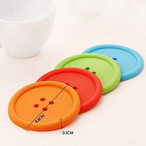 Shirt Button Shaped Household Round Silicone Button Shape colorful Coasters Tea Coffee Cup, Water Glass Holder Matte - 5 Pcs