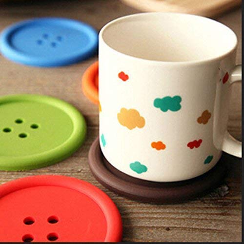 Shirt Button Shaped Household Round Silicone Button Shape colorful Coasters Tea Coffee Cup, Water Glass Holder Matte - 5 Pcs