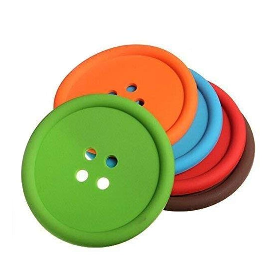 Shirt Button Shaped Household Round Silicone Button Shape colorful Coasters Tea Coffee Cup, Water Glass Holder Matte - 5 Pcs