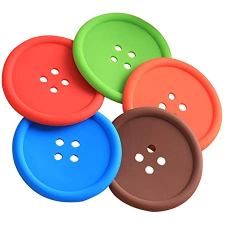 Shirt Button Shaped Household Round Silicone Button Shape colorful Coasters Tea Coffee Cup, Water Glass Holder Matte - 5 Pcs