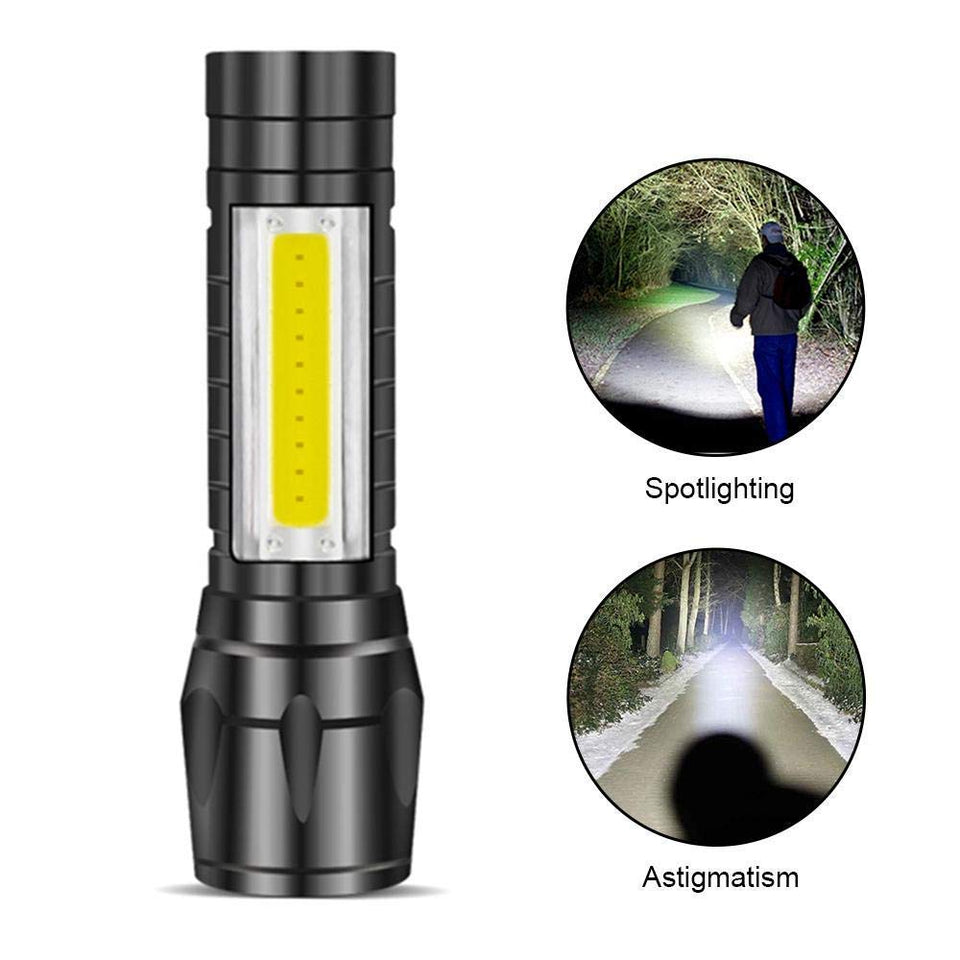 Metal Flashlight Rechargeable Torch with Built in Battery + Desk Lamp with Carry Box Focus Zoom Torch Light with 3 Modes Adjustable for Emergency, Camping etc.