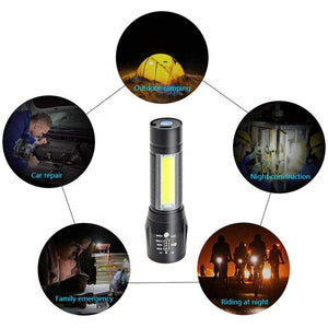 Metal Flashlight Rechargeable Torch with Built in Battery + Desk Lamp with Carry Box Focus Zoom Torch Light with 3 Modes Adjustable for Emergency, Camping etc.