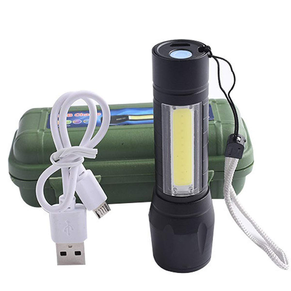 Metal Flashlight Rechargeable Torch with Built in Battery + Desk Lamp with Carry Box Focus Zoom Torch Light with 3 Modes Adjustable for Emergency, Camping etc.