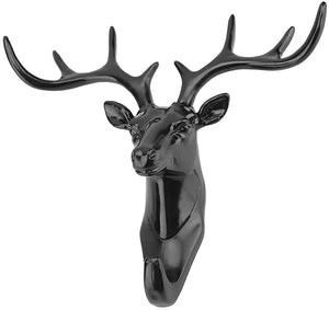 Deer Head Hanging Hook, Self Adhesive Wall Door Hook Hanger Bag Keys Sticky Holder No Drill Wall Mount (Black), Plastic, Pack of 1 ( 18.5 cm x 16.5 cm )