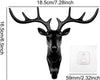 Deer Head Hanging Hook, Self Adhesive Wall Door Hook Hanger Bag Keys Sticky Holder No Drill Wall Mount (Black), Plastic, Pack of 1 ( 18.5 cm x 16.5 cm )