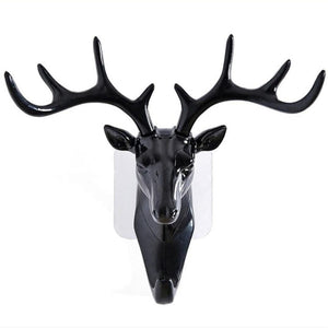 Deer Head Hanging Hook, Self Adhesive Wall Door Hook Hanger Bag Keys Sticky Holder No Drill Wall Mount (Black), Plastic, Pack of 1 ( 18.5 cm x 16.5 cm )