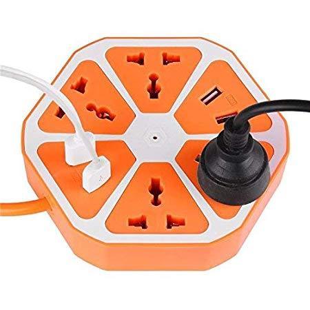 Ekdant®Heavy Duty Extension Board Hexagon Electrical Extension Cord Power Socket with 4 USB Port for Mobile with 2 Meter Wire 4 Surge Protector - halfrate.in