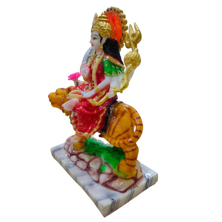 Maa Durga On Lion Idol Large Handcrafted Handmade Marble Dust Polyresin - 39 x 29 cm perfect for Home, Office, Gifting MLxc-1