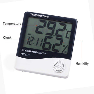 Digital Smart Table Alarm Clock with Thermometer , Temperature , Humidity Meter Calendar Snooze and Large LED Display (White)