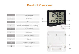 Digital Smart Table Alarm Clock with Thermometer , Temperature , Humidity Meter Calendar Snooze and Large LED Display (White)