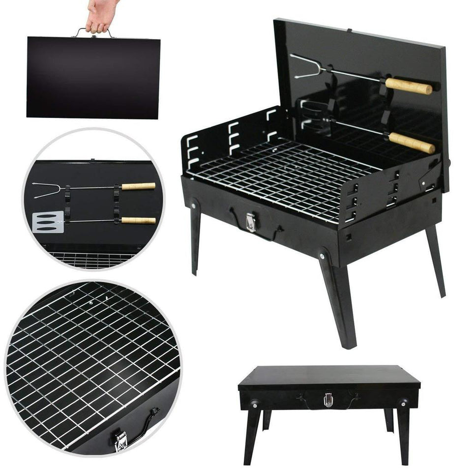 Foldable Briefcase Style Charcoal Barbecue and Tandoor Grill Barbeque Stand Fold and Go for Outdoor Picnic Camping and Travelling