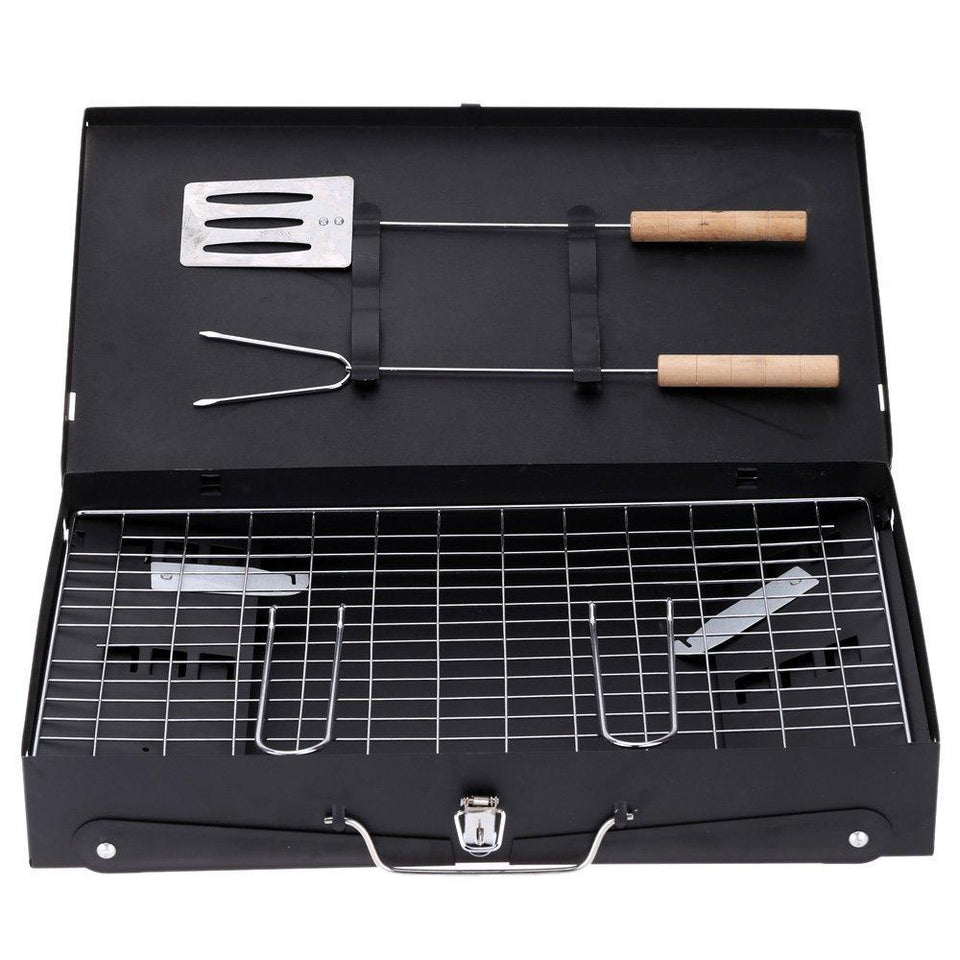 Foldable Briefcase Style Charcoal Barbecue and Tandoor Grill Barbeque Stand Fold and Go for Outdoor Picnic Camping and Travelling