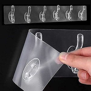 Adhesive Sticker Multi-Purpose 6 Hook for Hanging Strong, Heavy Duty Sticky Hooks for Hanging, No Drill Waterproof, Stick-on Hook for Wall Hangers