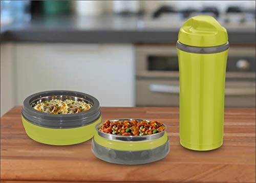 Stainless Steel Bite and SIP Lunch Box with Flask 400ml, Green