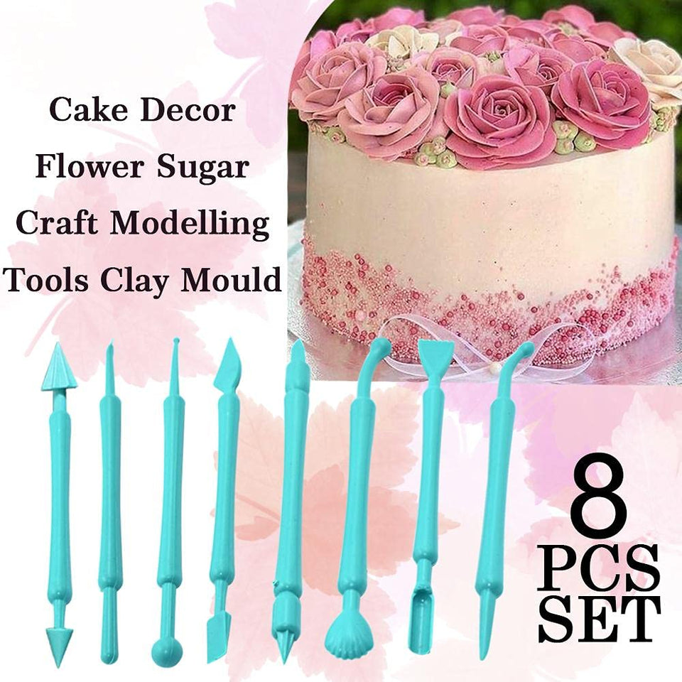 Cake Decor Flower Sugar Craft Modelling Tools Clay Mould 8 Pcs Set with 16 Different Shapes Exclusive Modelling Set for Fondant