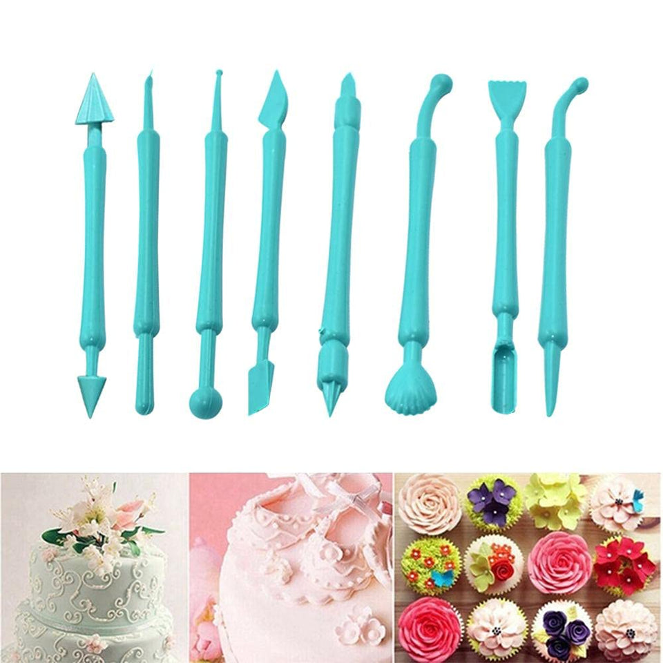 Cake Decor Flower Sugar Craft Modelling Tools Clay Mould 8 Pcs Set with 16 Different Shapes Exclusive Modelling Set for Fondant