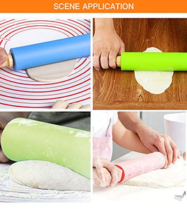 Silicone Rubber Rolling Pin Wooden Handle Non-stick Dough Roller Pizza Pasta Baking 15 inches Kitchen Cooking Tool